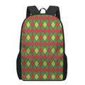 Green And Red Christmas Argyle Print 17 Inch Backpack