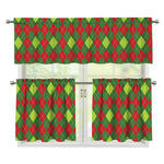 Green And Red Christmas Argyle Print 3 Piece Kitchen Curtains