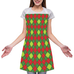 Green And Red Christmas Argyle Print Adjustable Apron