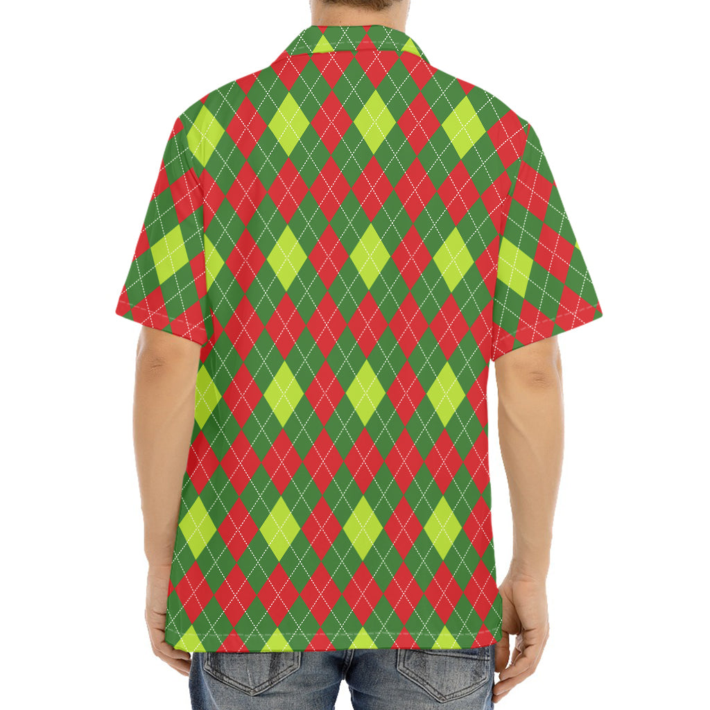 Green And Red Christmas Argyle Print Aloha Shirt