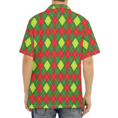 Green And Red Christmas Argyle Print Aloha Shirt