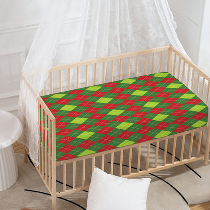 Green And Red Christmas Argyle Print Baby Crib Sheet