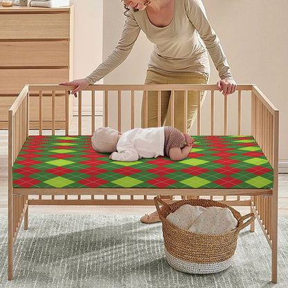 Green And Red Christmas Argyle Print Baby Crib Sheet