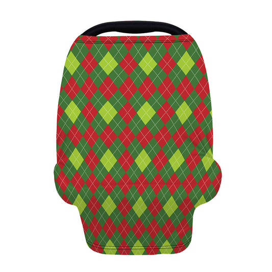 Green And Red Christmas Argyle Print Baby Seat Cover