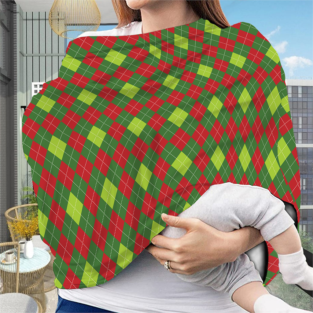 Green And Red Christmas Argyle Print Baby Seat Cover