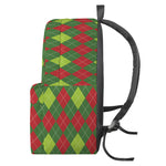 Green And Red Christmas Argyle Print Backpack