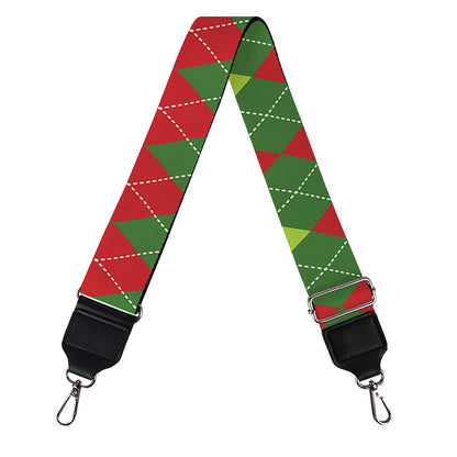 Green And Red Christmas Argyle Print Bag Strap