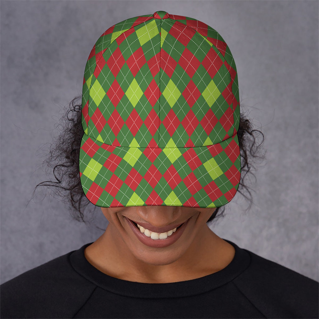 Green And Red Christmas Argyle Print Baseball Cap