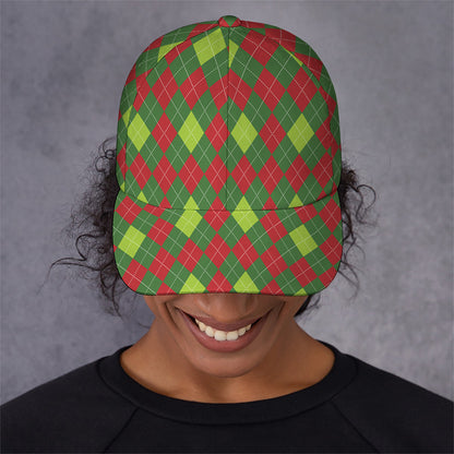Green And Red Christmas Argyle Print Baseball Cap