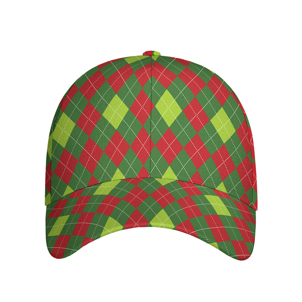 Green And Red Christmas Argyle Print Baseball Cap