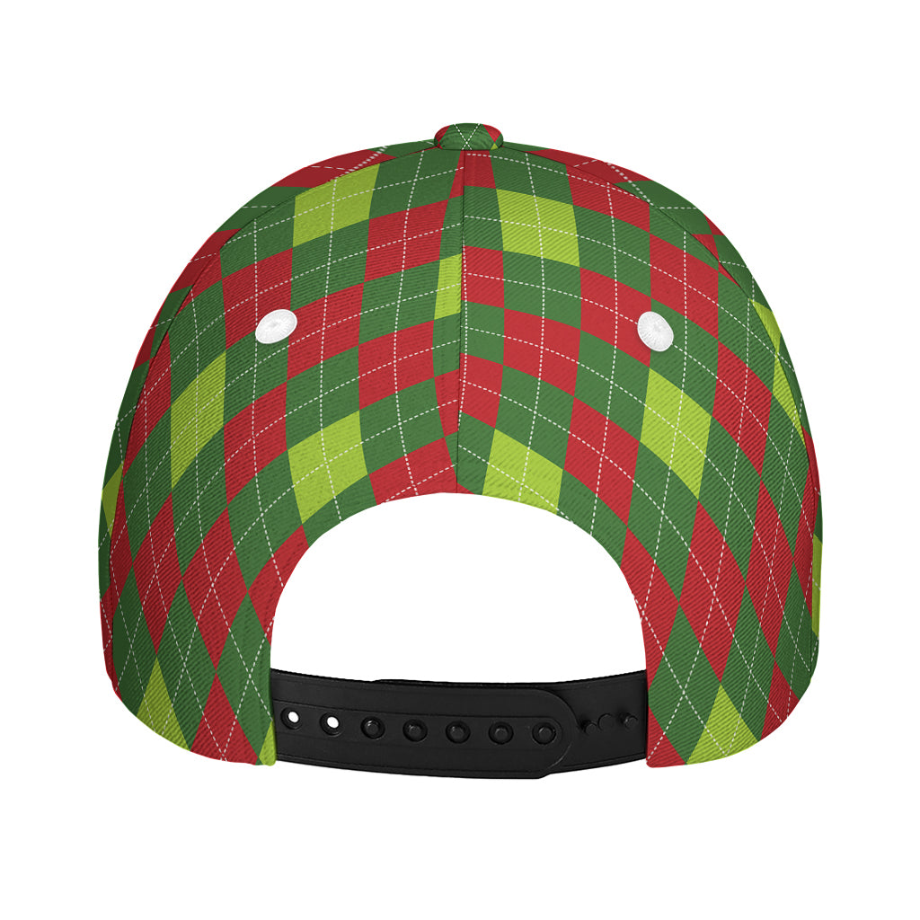 Green And Red Christmas Argyle Print Baseball Cap