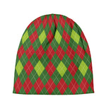 Green And Red Christmas Argyle Print Beanie