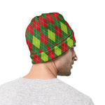 Green And Red Christmas Argyle Print Beanie