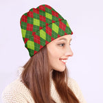 Green And Red Christmas Argyle Print Beanie