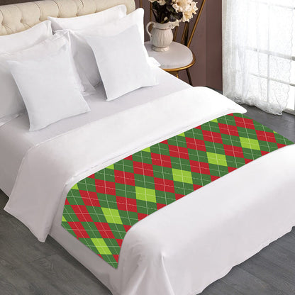 Green And Red Christmas Argyle Print Bed Runner