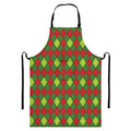 Green And Red Christmas Argyle Print Bib Apron With Pocket