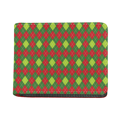 Green And Red Christmas Argyle Print Bifold Wallet