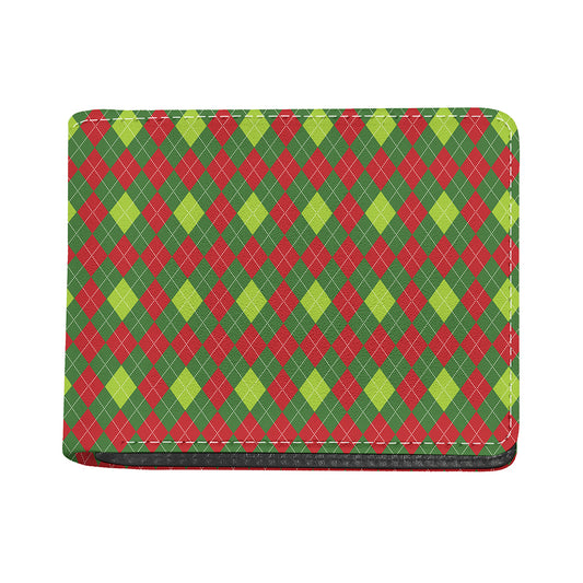 Green And Red Christmas Argyle Print Bifold Wallet