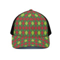 Green And Red Christmas Argyle Print Black Mesh Trucker Hat