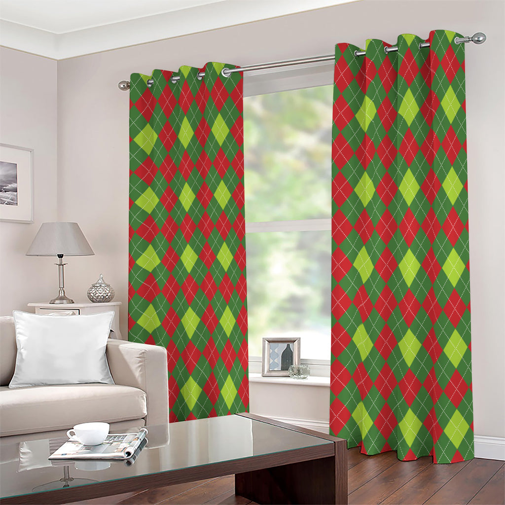 Green And Red Christmas Argyle Print Blackout Grommet Curtains