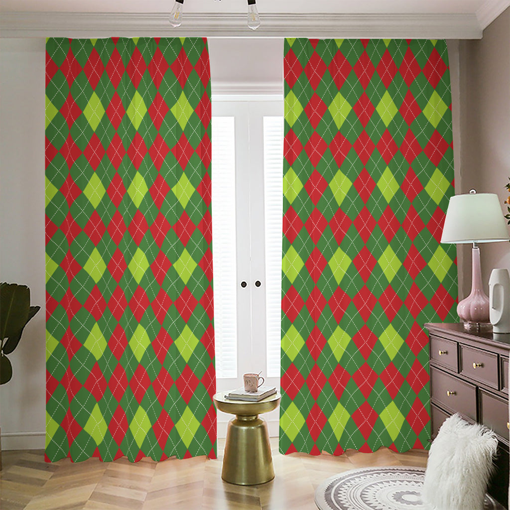 Green And Red Christmas Argyle Print Blackout Pencil Pleat Curtains