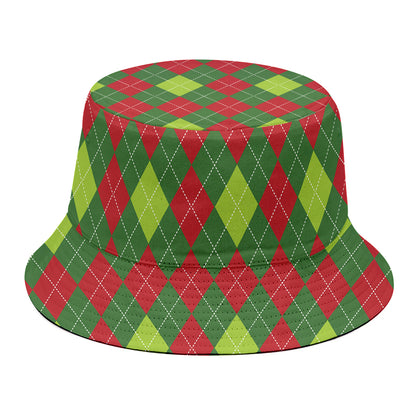 Green And Red Christmas Argyle Print Bucket Hat