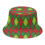 Green And Red Christmas Argyle Print Bucket Hat