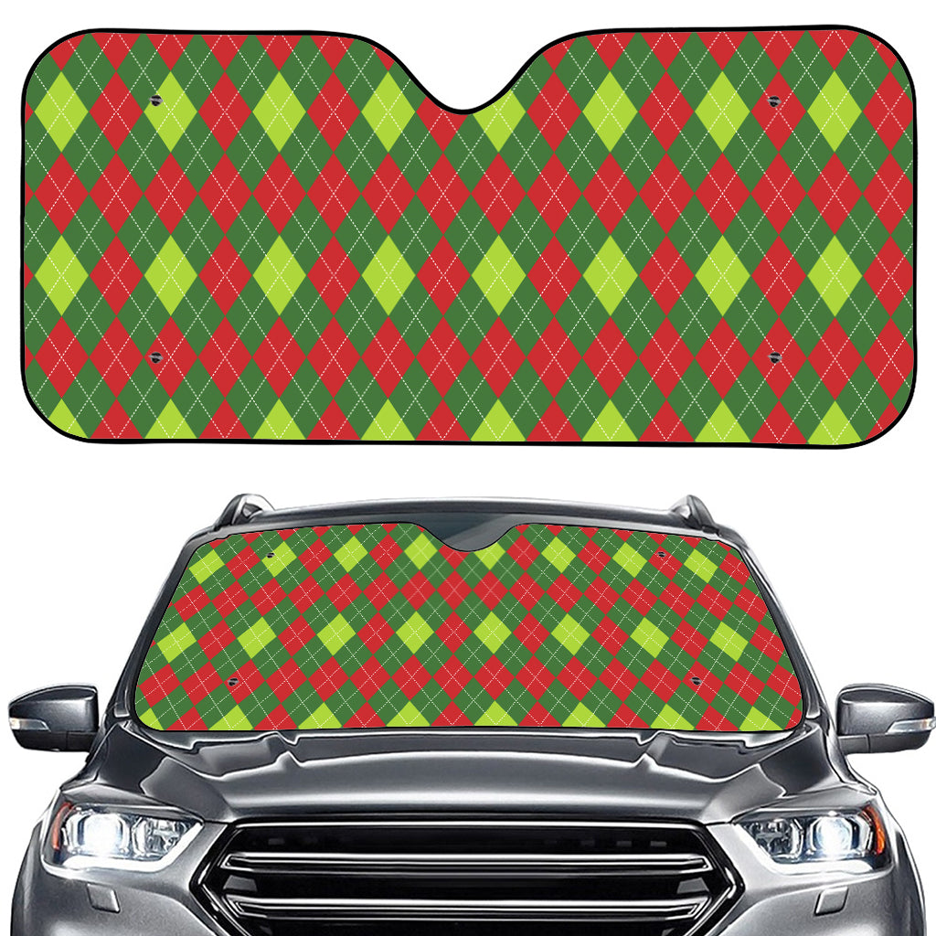 Green And Red Christmas Argyle Print Car Windshield Sun Shade