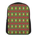 Green And Red Christmas Argyle Print Casual Backpack
