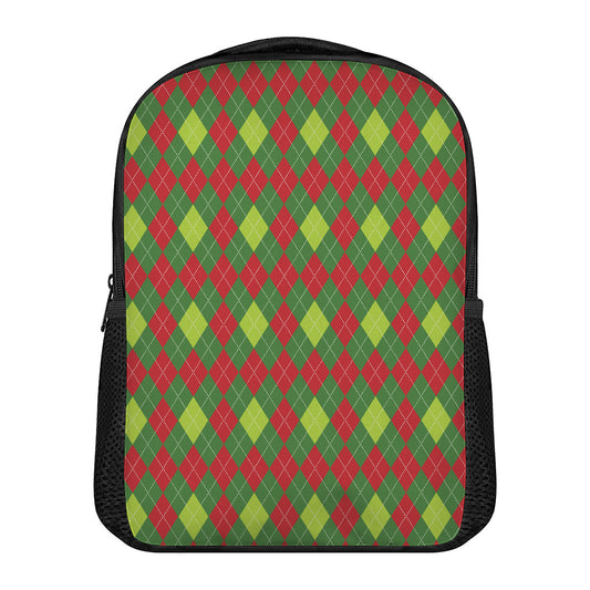 Green And Red Christmas Argyle Print Casual Backpack