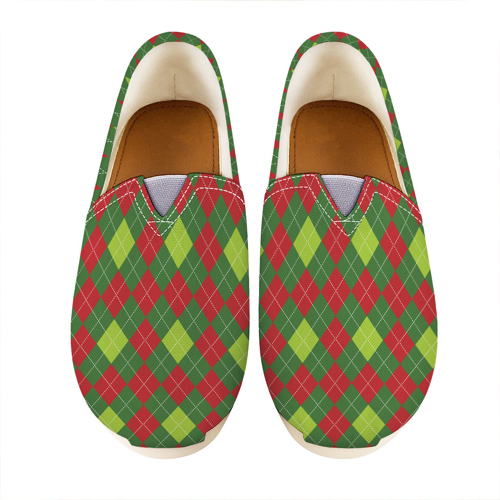 Green And Red Christmas Argyle Print Casual Shoes