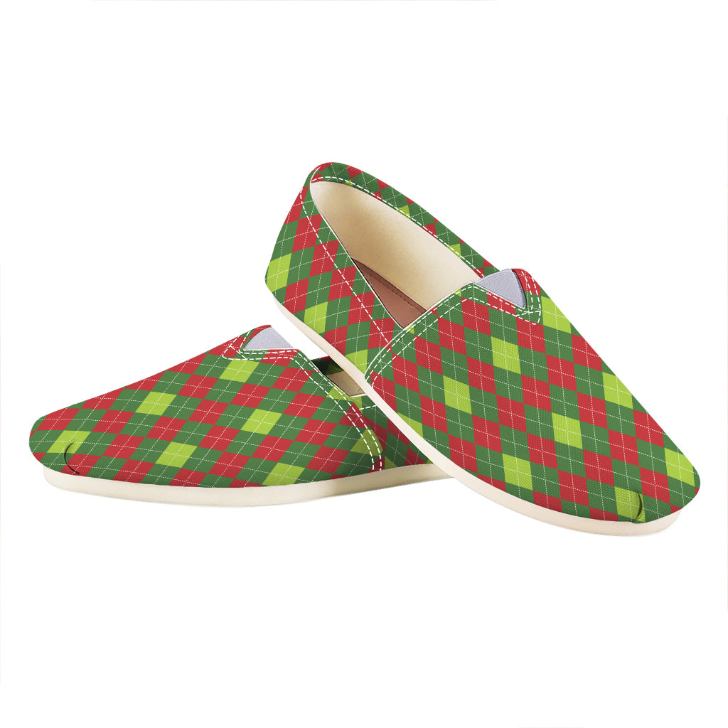 Green And Red Christmas Argyle Print Casual Shoes
