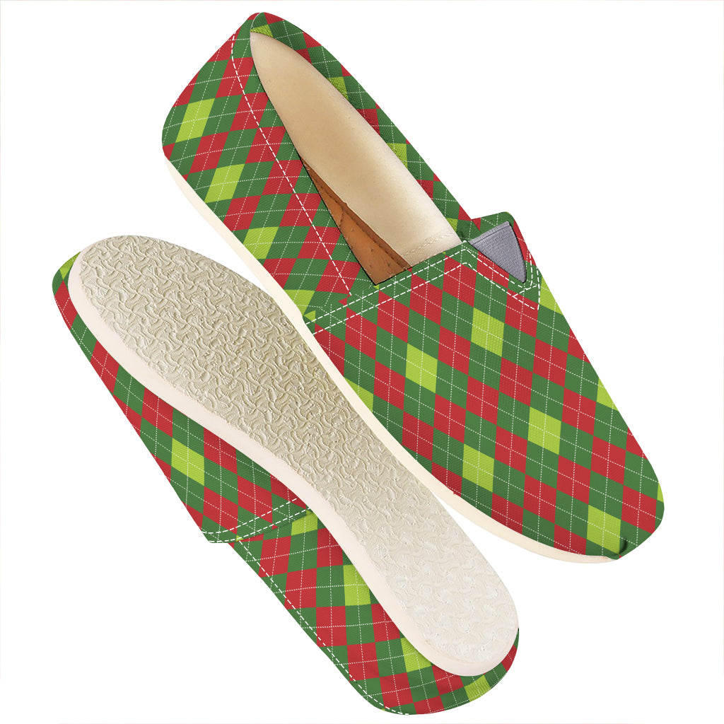 Green And Red Christmas Argyle Print Casual Shoes