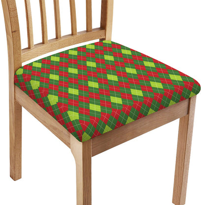Green And Red Christmas Argyle Print Chair Cushion Cover