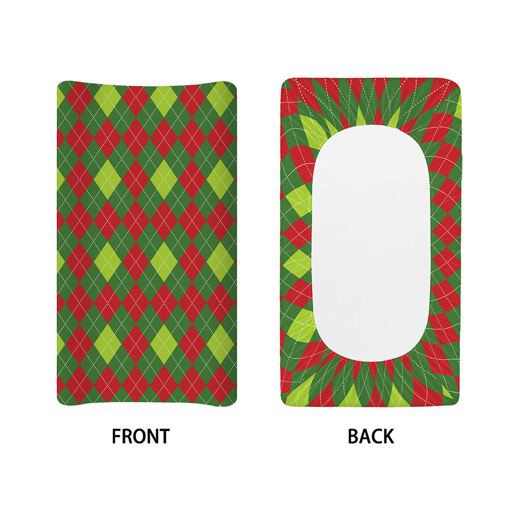 Green And Red Christmas Argyle Print Changing Pad Cover