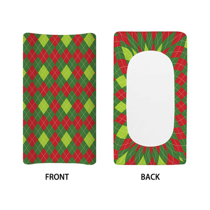 Green And Red Christmas Argyle Print Changing Pad Cover