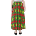 Green And Red Christmas Argyle Print Chiffon Maxi Skirt