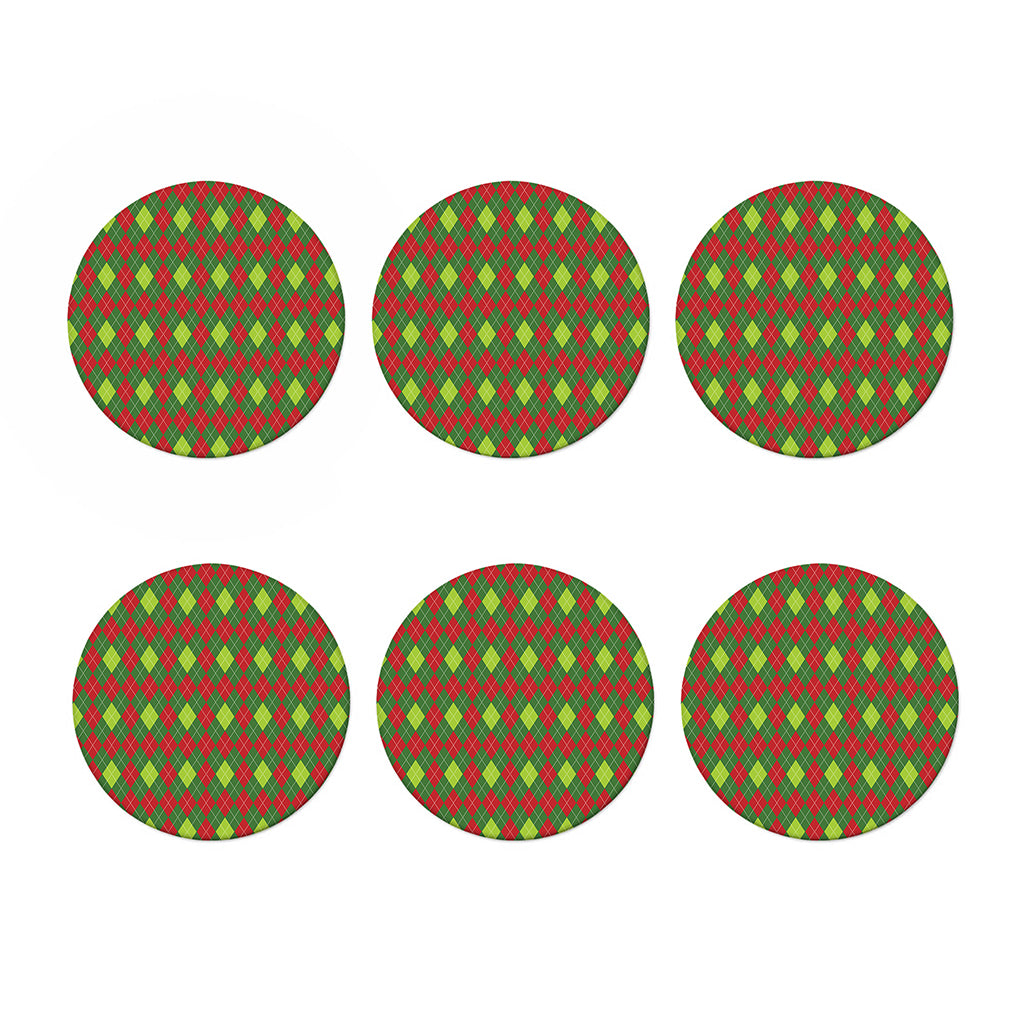 Green And Red Christmas Argyle Print Coaster Set