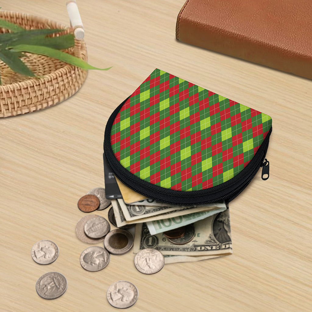 Green And Red Christmas Argyle Print Coin Purse