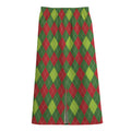 Green And Red Christmas Argyle Print Cotton Front Slit Maxi Skirt