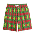 Green And Red Christmas Argyle Print Cotton Shorts