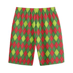 Green And Red Christmas Argyle Print Cotton Shorts