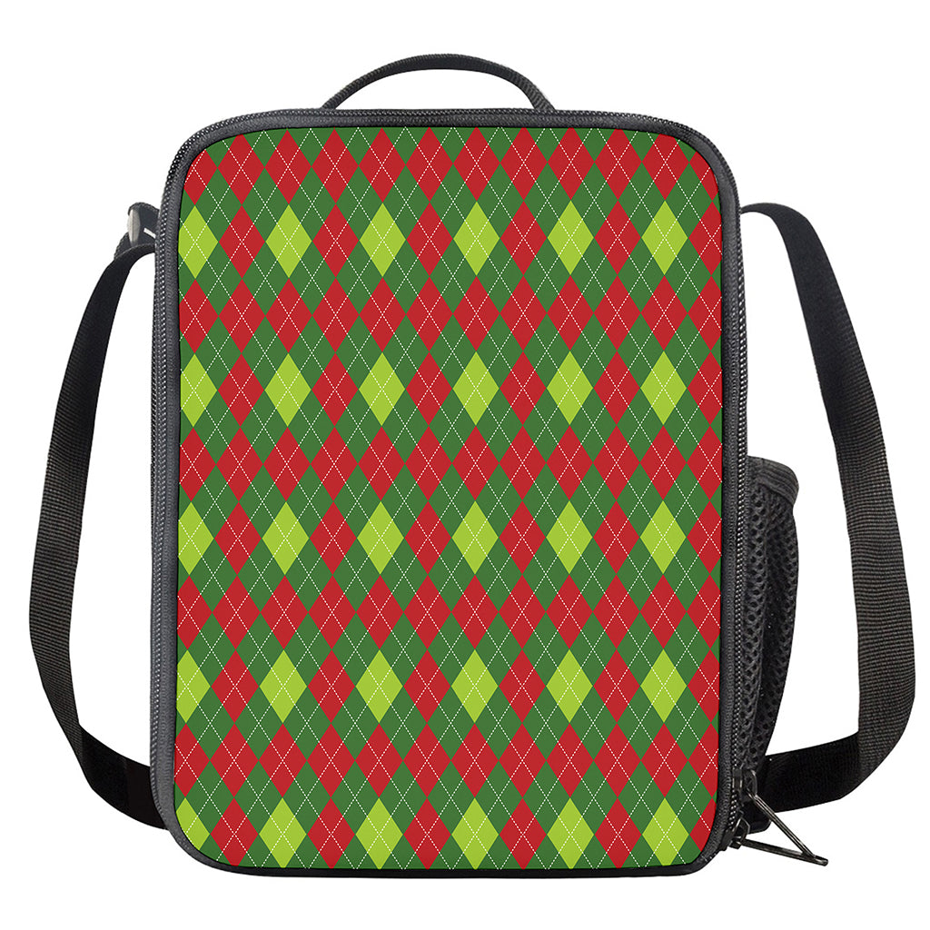Green And Red Christmas Argyle Print Crossbody Lunch Bag