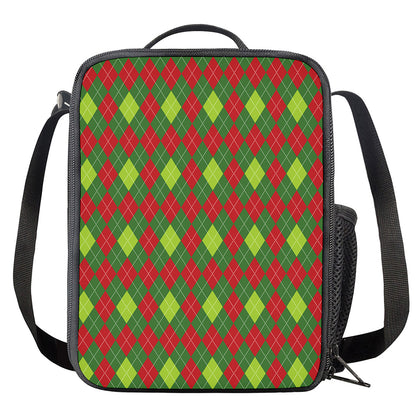 Green And Red Christmas Argyle Print Crossbody Lunch Bag