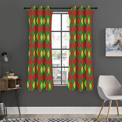 Green And Red Christmas Argyle Print Curtain