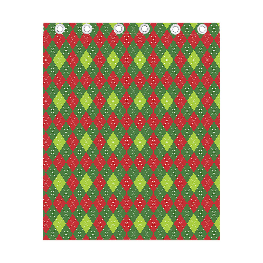 Green And Red Christmas Argyle Print Curtain
