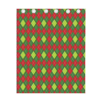 Green And Red Christmas Argyle Print Curtain