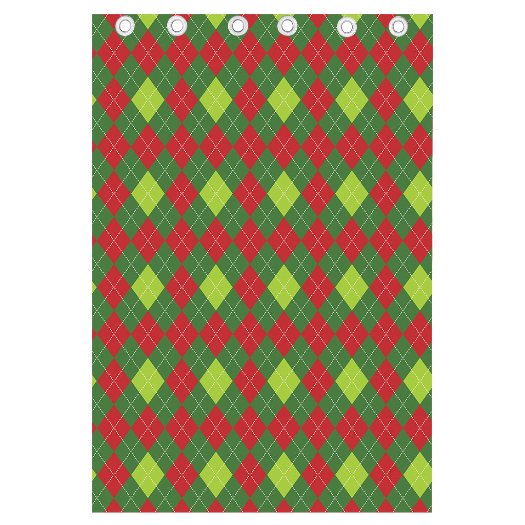 Green And Red Christmas Argyle Print Curtain