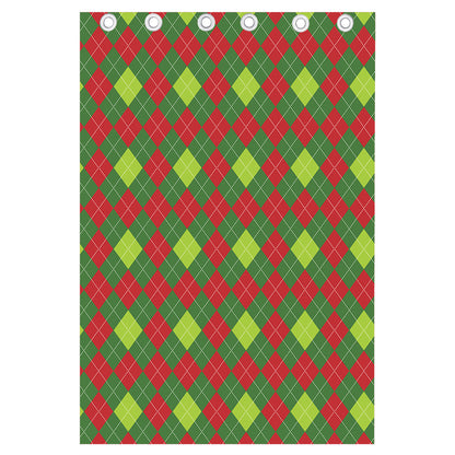 Green And Red Christmas Argyle Print Curtain
