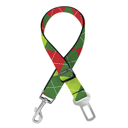 Green And Red Christmas Argyle Print Dog Seat Belt